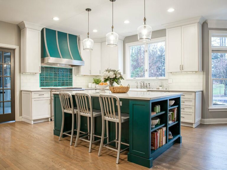 A brightly lit, colorful kitchen remodel done by Keselman Construction Group