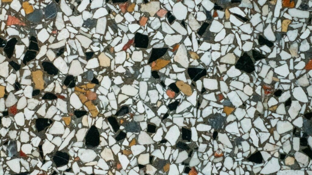 A close-up of a terrazzo tile that would work well in kitchen and bath