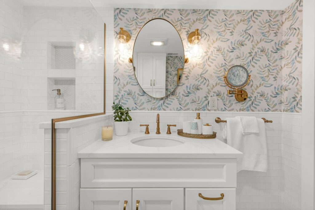 Shaker Heights Bathroom Remodel Marble Sink Wall Paper