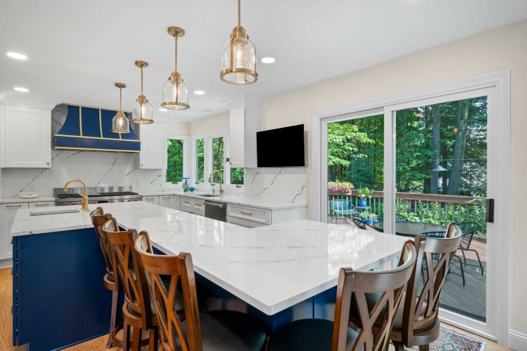 Solon Ohio Kitchen Remodel - Blue Cabinets Marble Counter tops