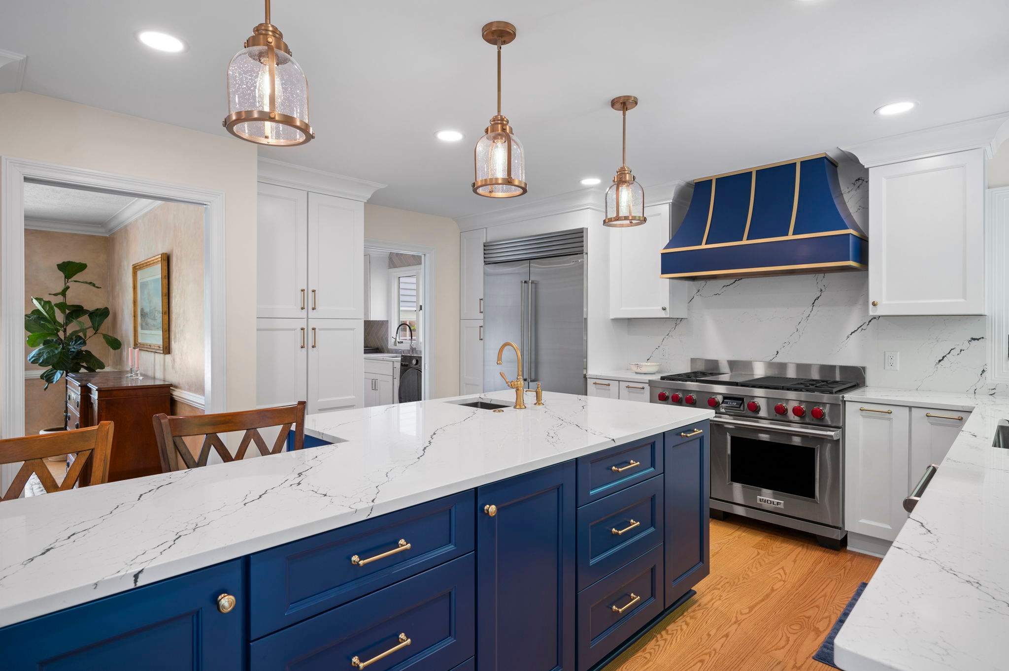 Solon Ohio Kitchen Remodel - Blue Cabinets Marble Counter tops