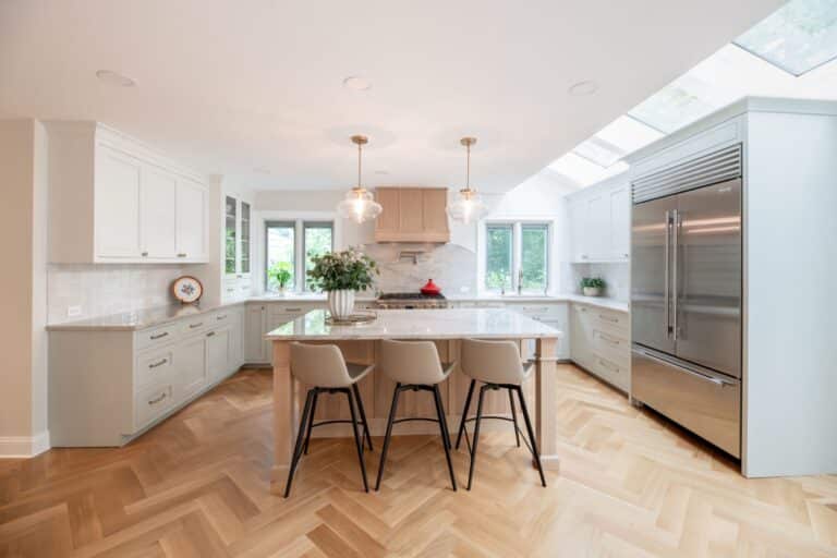 Beachwood OH home remodel kitchen modern white oak cabinets with island