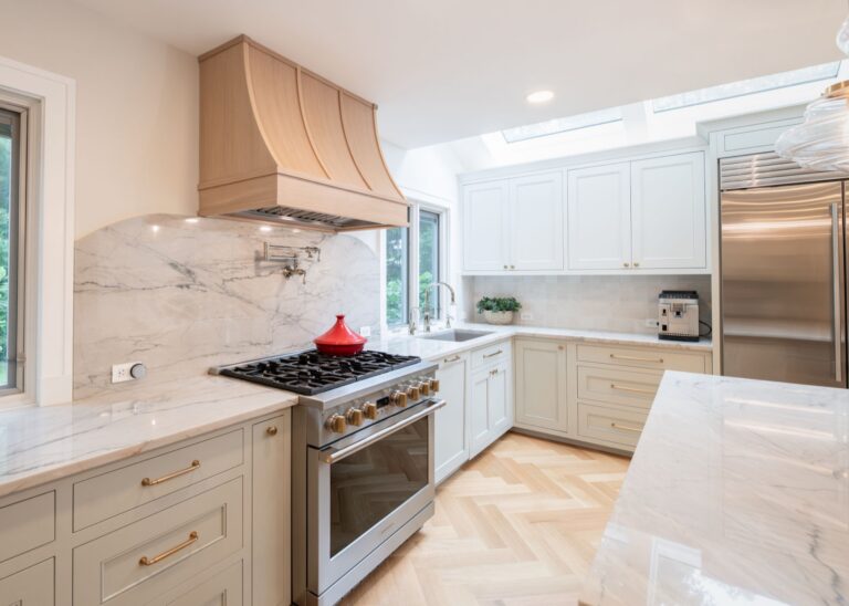 Beachwood OH home remodel kitchen modern white oak cabinets modern range